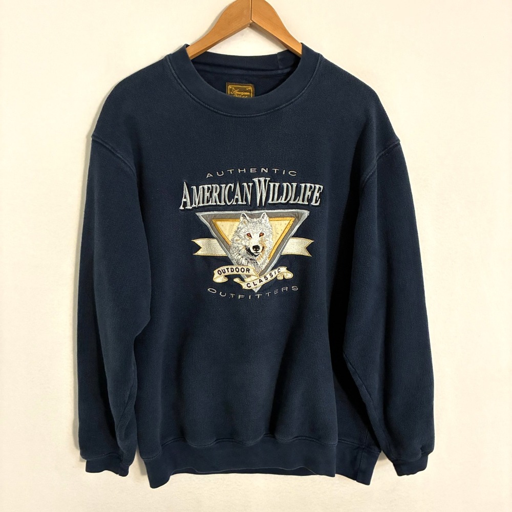 Vintage American Wildlife Wolf Sweatshirt Fits Mens L Embroidered Outdoor Nature